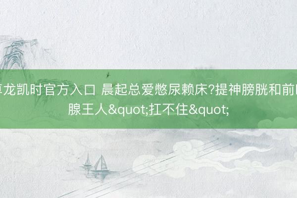 尊龙凯时官方入口 晨起总爱憋尿赖床?提神膀胱和前哨腺王人"扛不住"