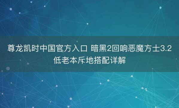 尊龙凯时中国官方入口 暗黑2回响恶魔方士3.2低老本斥地搭配详解